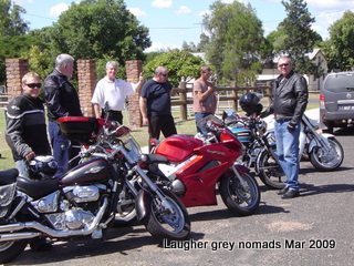 Five big boys and their toys - from left - Brendan, David, Les, Marc, a bystander with no taste (he was admiring the Suzuki, not the Hondas) and Wayne. Jake took the shot